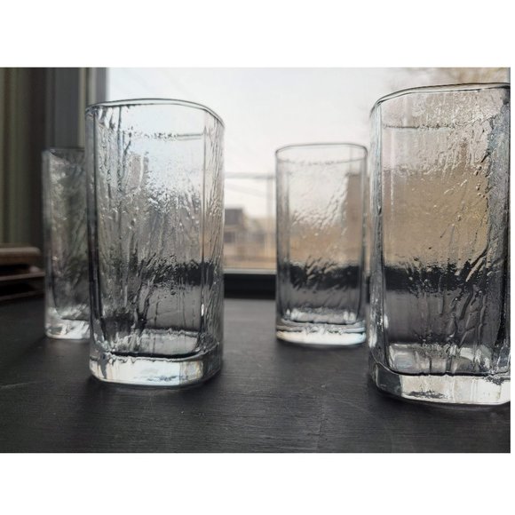Vintage Frosted Textured Glass Tumblers - Trees - Picture 4 of 12